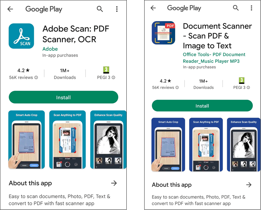 Figure A.3: Screenshot images of the app presentation page with variation in developer’s brand.